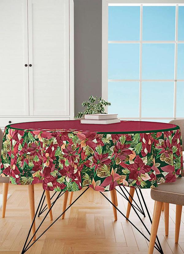 Toalha de Mesa Redonda (Floral Vermelha (145 Cm))