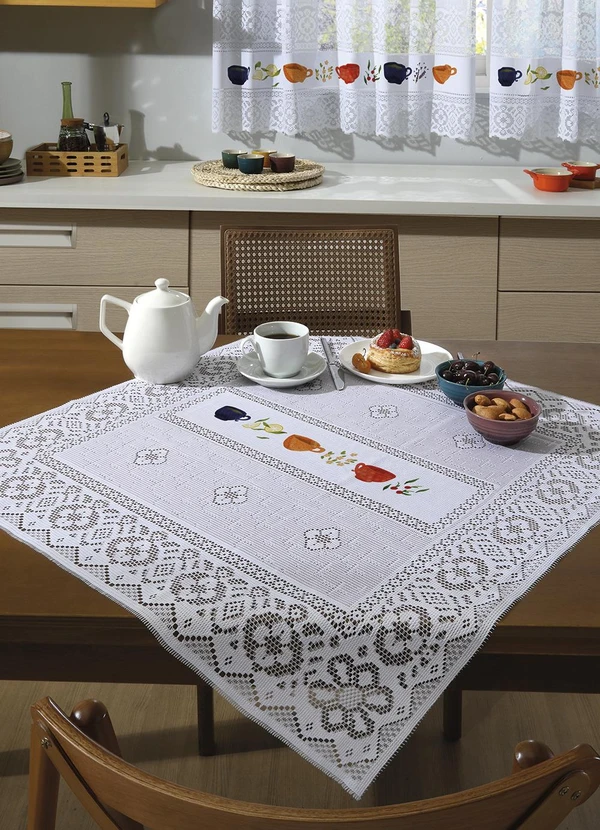 Santista - Toalha Quadrada Valência Branca Xícaras 1