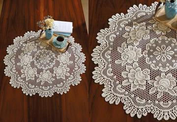 Toalha de Ch� Redonda Artesanal Cru Gard�nia 75c