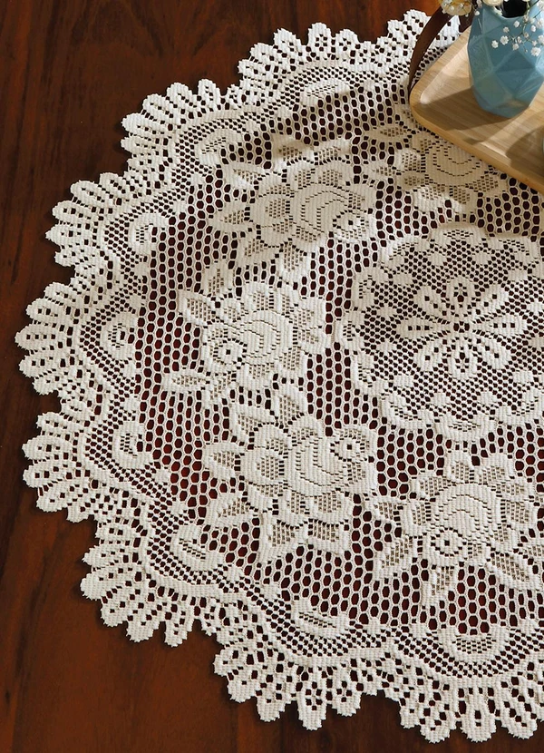 Lar e Lazer - Toalha de Chá Redonda Artesanal Cru Gardênia 75c 2