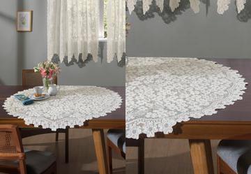 Toalha de Ch� Redonda Artesanal Marfim Cerejeira