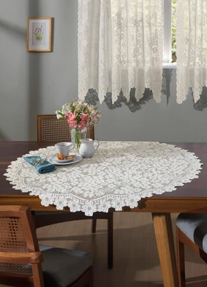 Lar e Lazer - Toalha de Chá Redonda Artesanal Marfim Cerejeira - LAR E LAZER