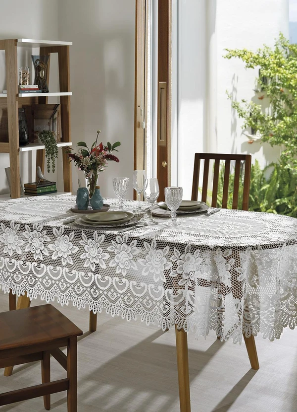 Lar e Lazer - Toalha Oval Artesanal Branca Gardênia 1.50mx2.70m