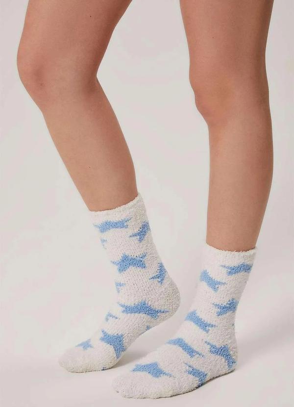 Hering - Meia Unissex Cano Medio Estampada em Trico Branco