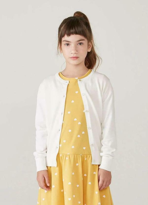 Hering - Cardigan Infantil Menina em Trico Branco