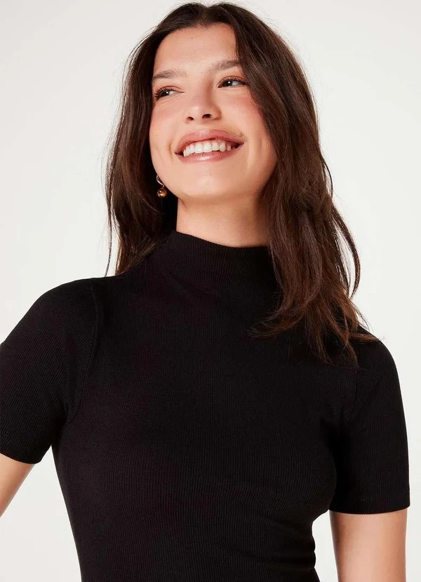 Hering - Blusa Basica Feminina Canelada Gola Alta Preto 3