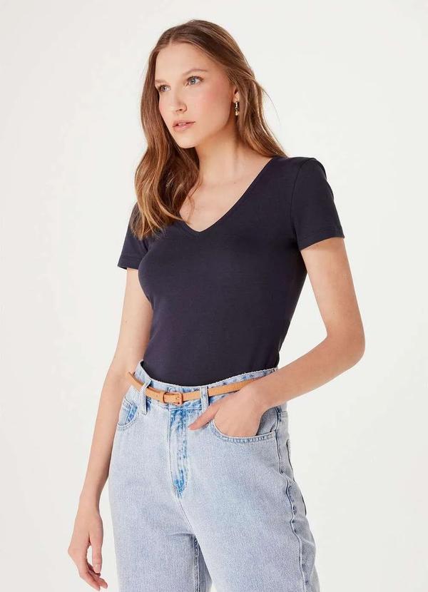 Hering - Blusa Basica Feminina Decote V com Elastano Azul
