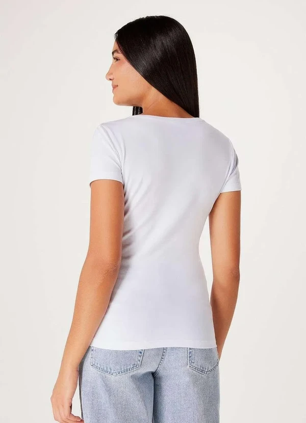 Hering - Blusa Basica Feminina Decote V com Elastano Branco 4