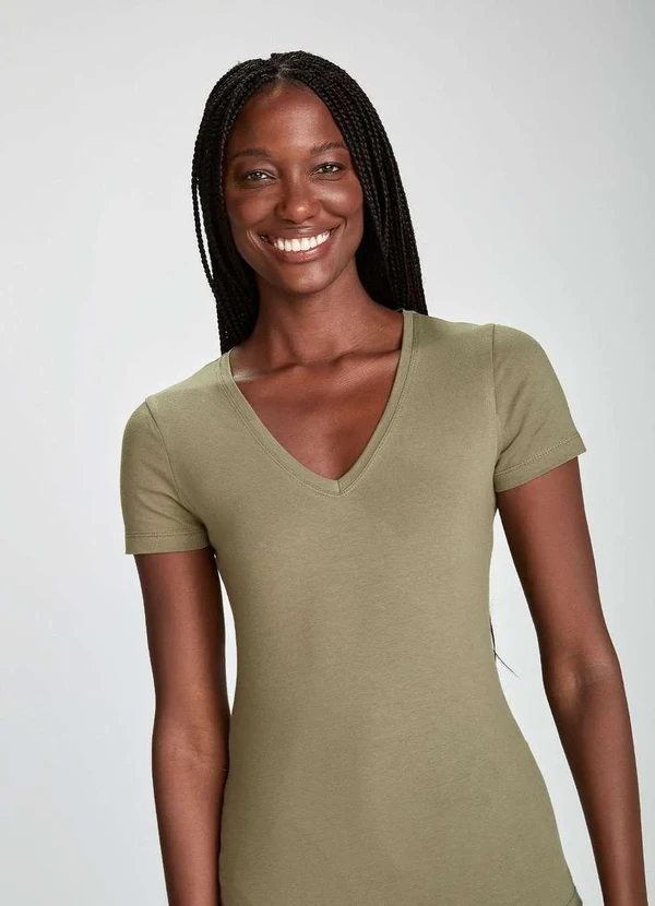 Hering - Blusa Basica Feminina Decote V com Elastano Verde