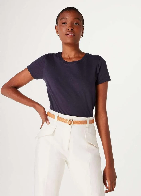 Hering - Blusa Basica Feminina Manga Curta Azul