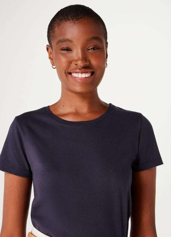 Hering - Blusa Basica Feminina Manga Curta Azul 2