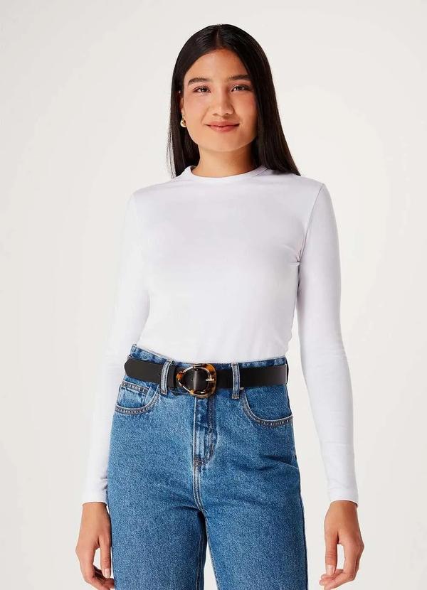 Hering - Blusa Basica Feminina Manga Longa com Elastano Branco