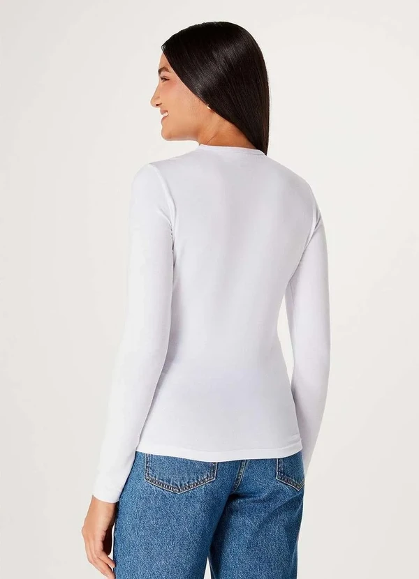 Hering - Blusa Basica Feminina Manga Longa com Elastano Branco 3