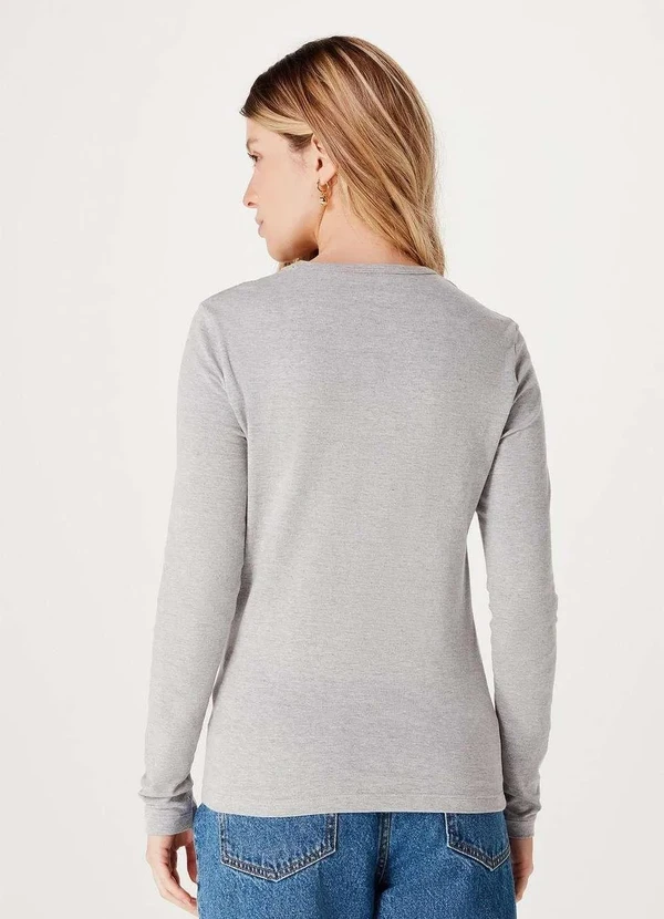 Hering - Blusa Basica Feminina Manga Longa com Elastano Cinza 4