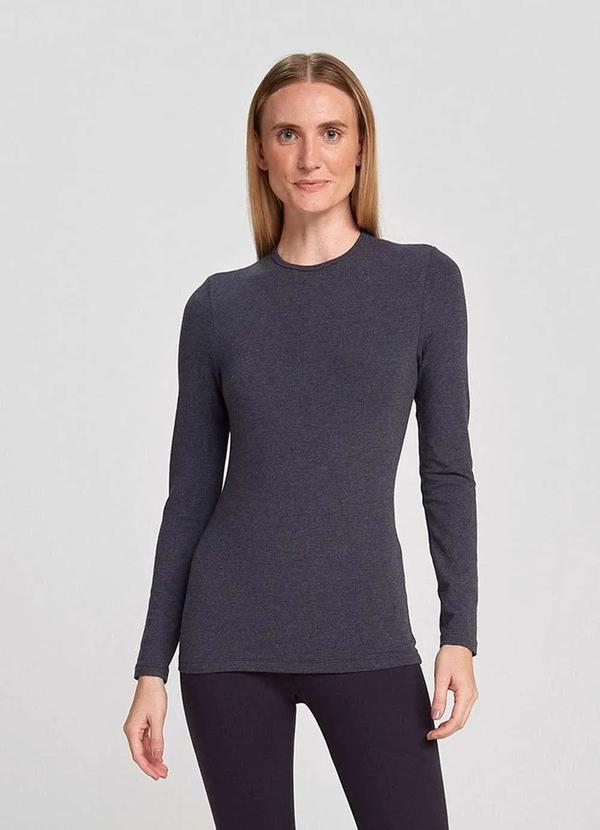 Hering - Blusa Basica Feminina Manga Longa com Elastano Cinza