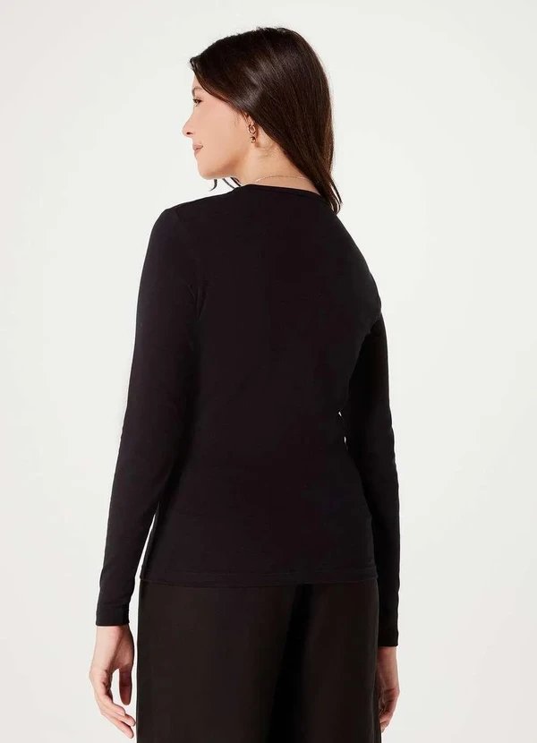 Hering - Blusa Basica Feminina Manga Longa com Elastano Preto 2