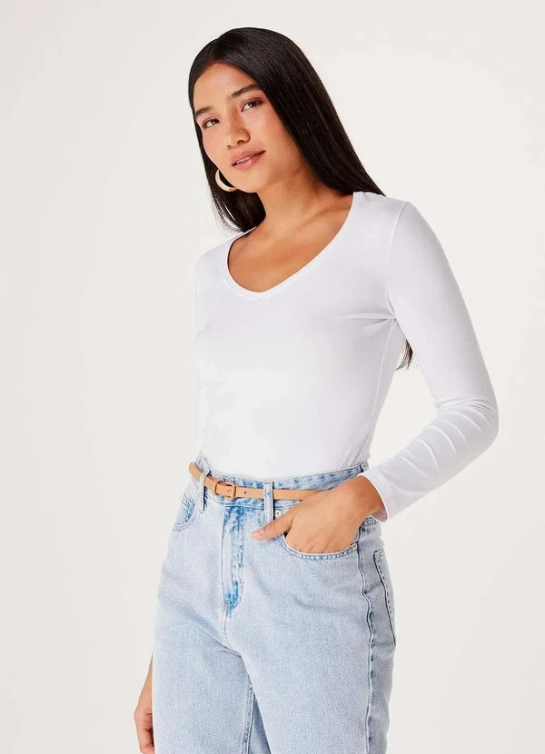 Hering - Blusa Basica Feminina Slim Manga Longa Branco 2