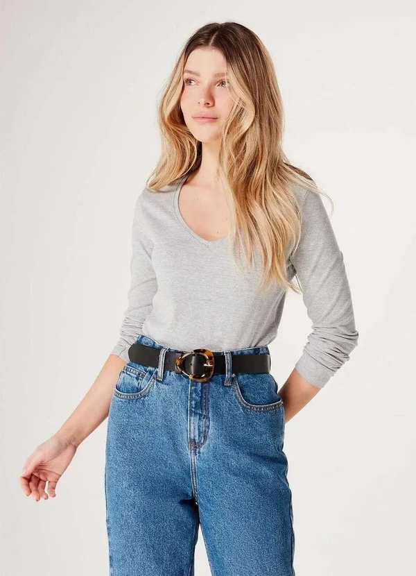 Hering - Blusa Basica Feminina Slim Manga Longa Cinza