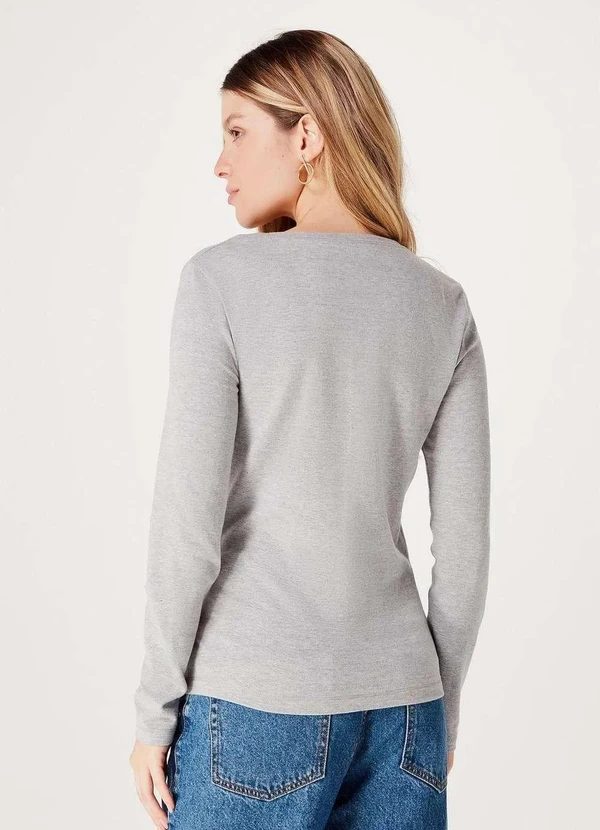 Hering - Blusa Basica Feminina Slim Manga Longa Cinza 4