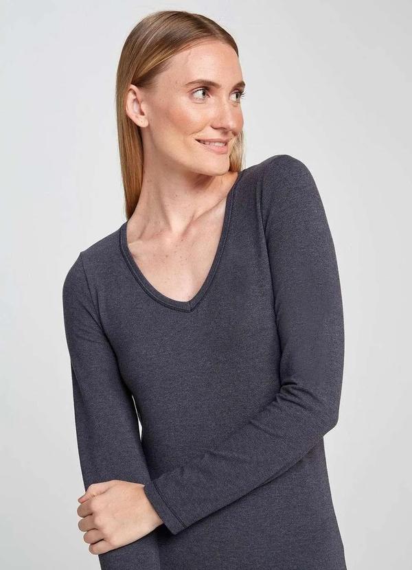 Hering - Blusa Basica Feminina Slim Manga Longa Cinza 2