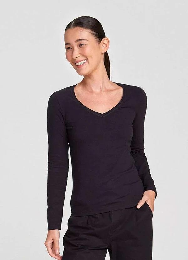 Hering - Blusa Basica Feminina Slim Manga Longa Preto