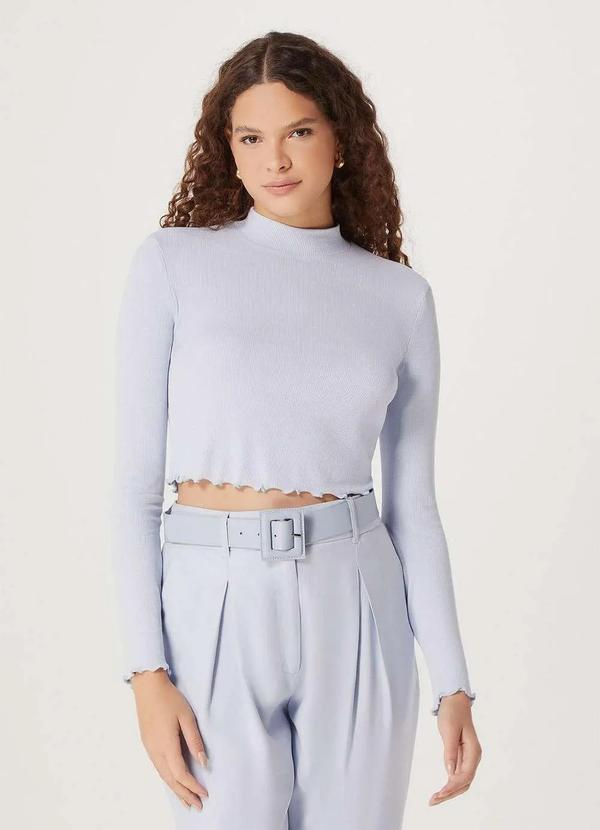 Hering - Blusa Cropped Feminina Manga Longa com Fru Fru Azul