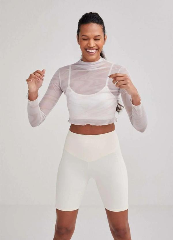 Hering - Blusa Esportiva Feminina Cropped em Tule Nude