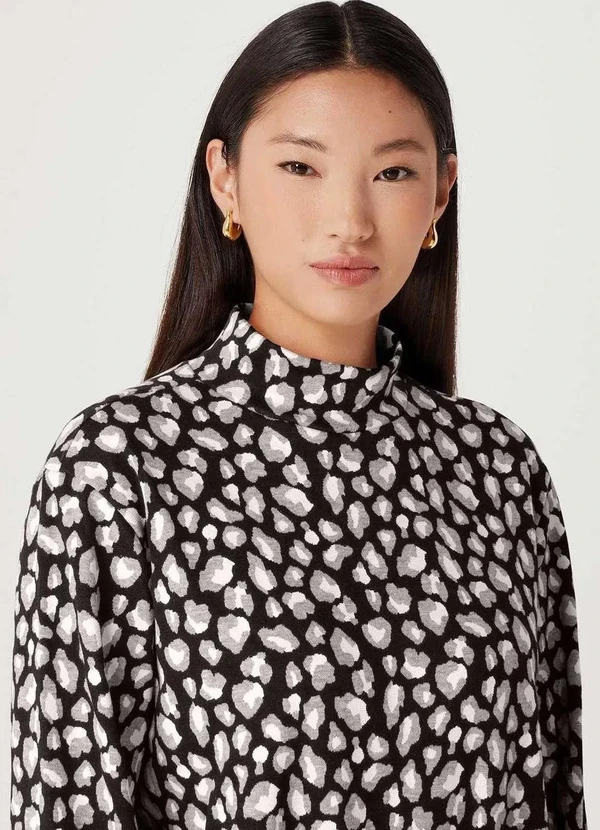 Hering - Blusa Feminina Manga Longa Animal Print Preto 2