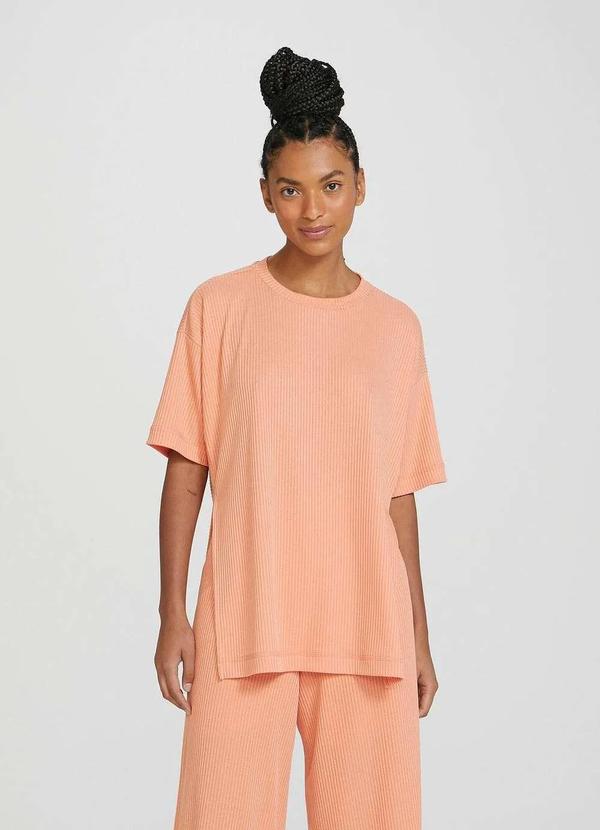 Hering - Blusa Feminina Oversized em Malha Canelada Laranja