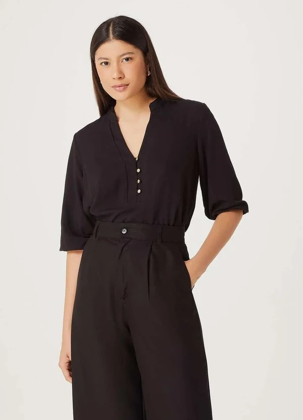 Hering - Blusa Feminina Reta Manga Bufante Flame Preto 1