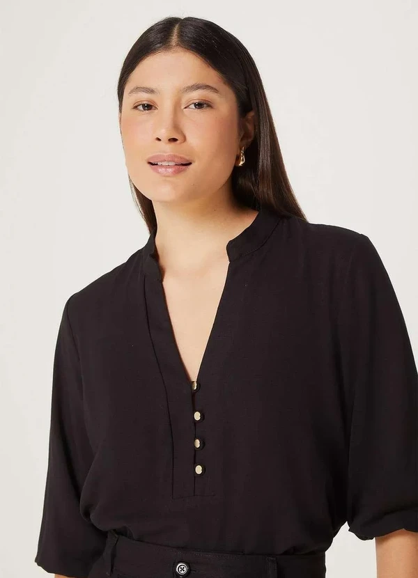 Hering - Blusa Feminina Reta Manga Bufante Flame Preto 2