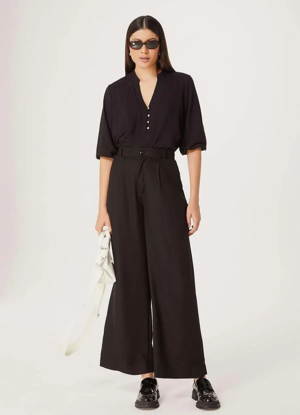 Hering - Blusa Feminina Reta Manga Bufante Flame Preto 4