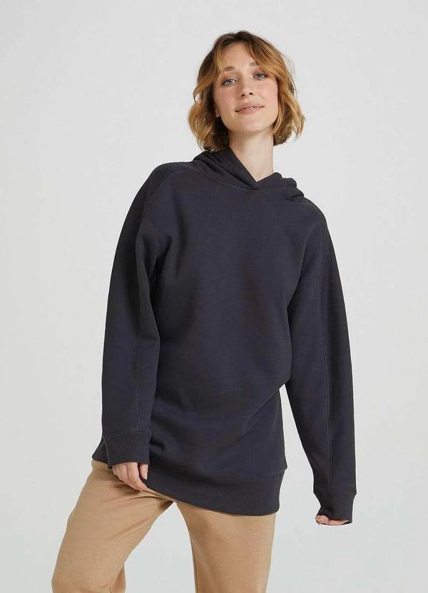 Hering - Blusao de Moletom Feminino com Capuz Regular Preto