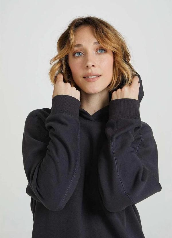 Hering - Blusao de Moletom Feminino com Capuz Regular Preto 2