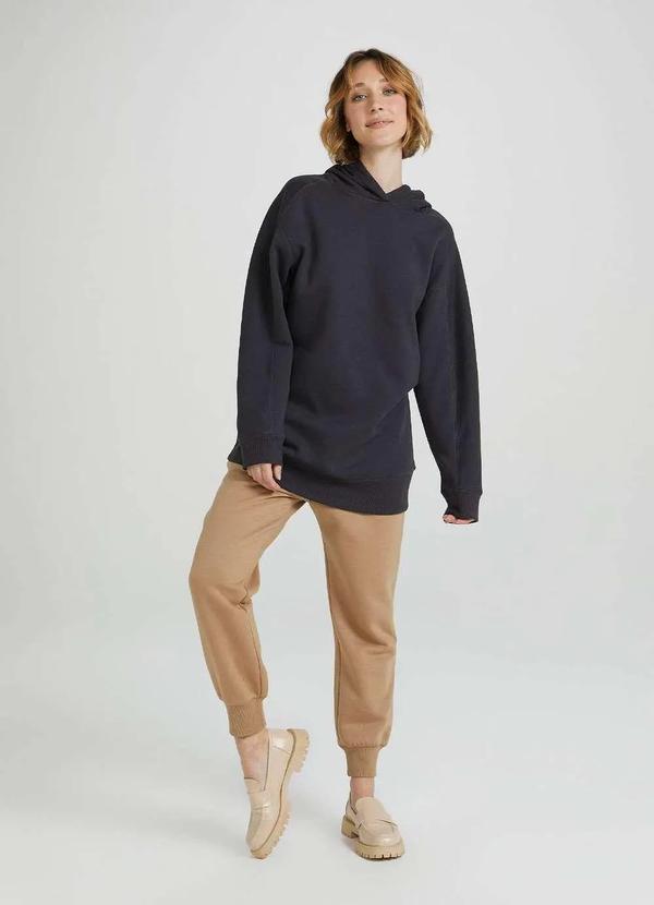 Hering - Blusao de Moletom Feminino com Capuz Regular Preto 6