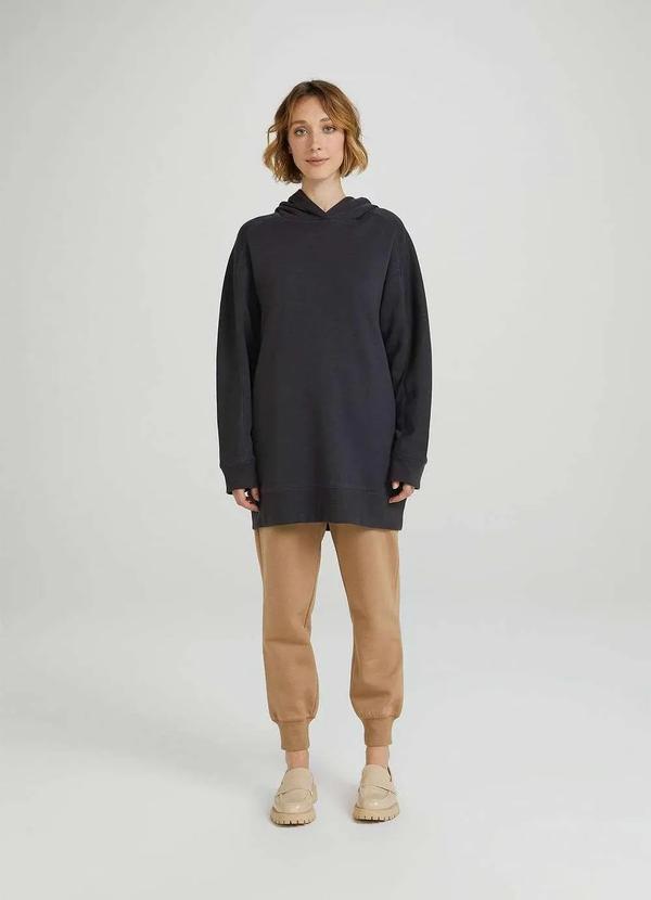 Hering - Blusao de Moletom Feminino com Capuz Regular Preto 7