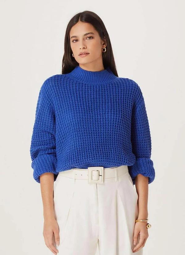 Hering - Blusao Feminino em Trico Gola Alta Azul