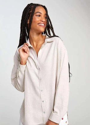 Camisa Basica Feminina Ampla de Linho Bege Hering Oficial