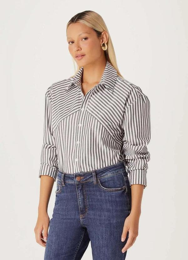 Hering - Camisa Feminina Manga Longa Listrada Cinza
