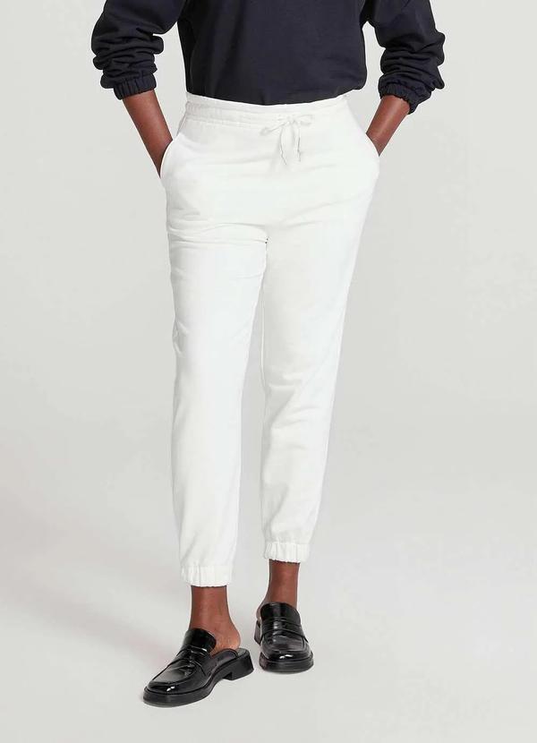 Hering - Calca Basica de Moletom Feminina Cintura Alta Jogger Branco