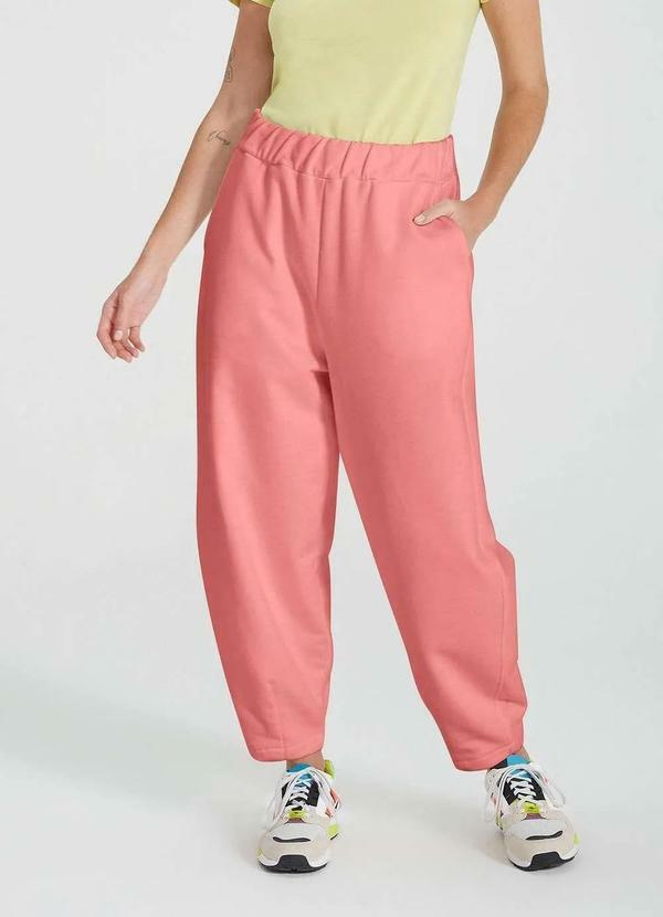 Hering - Calca Basica de Moletom Feminina Cintura Alta Slouchy Rosa