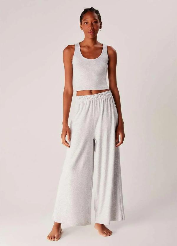 Hering - Calca de Pijama Feminina Pantalona em Ribana Cinza