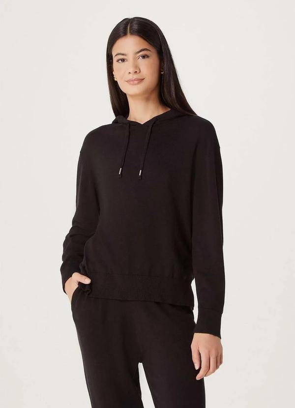 Hering - Blusao Basico Feminino em Trico com Capuz Preto