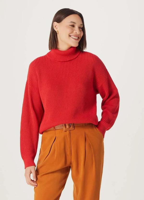 Hering - Blusao Feminino em Trico Gola Alta Vermelho