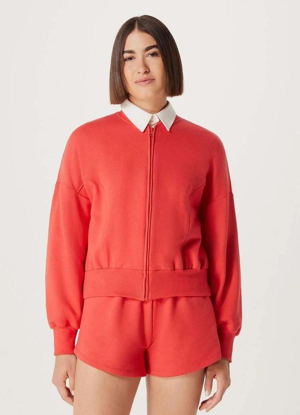 Hering - Jaqueta Feminina Bomber em Moletom Peluciado Vermelho