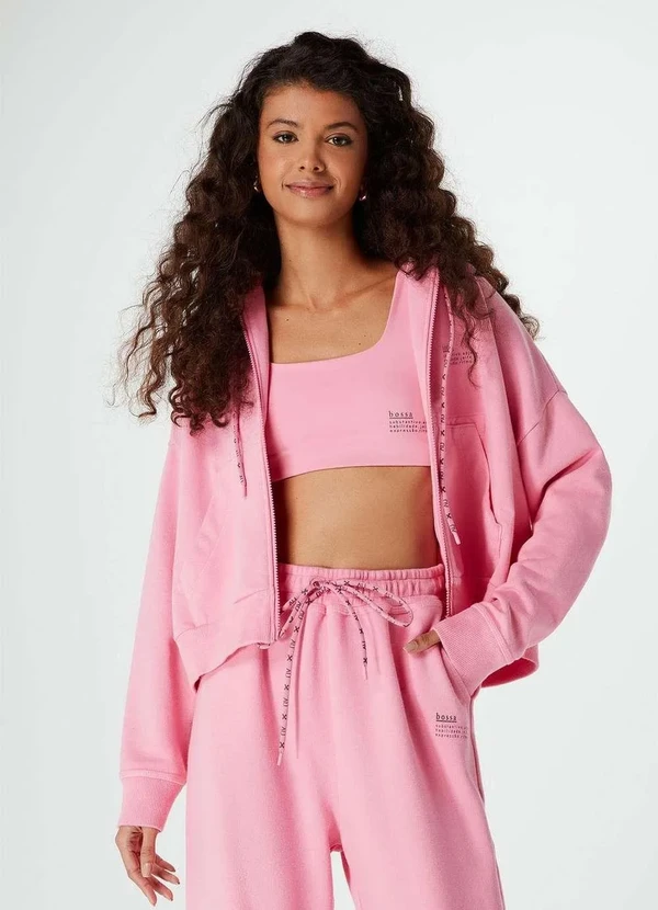 Hering - Jaqueta Feminina em Moletom Hering e Nv Rosa