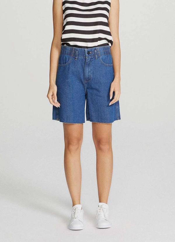 Hering - Bermuda Jeans Feminina Cintura Alta com Elastico Azul