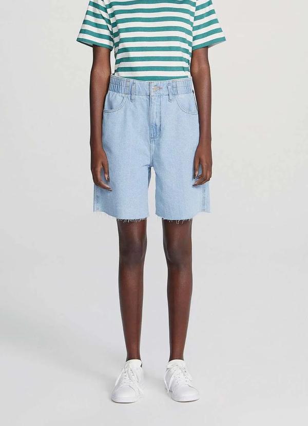 Hering - Bermuda Jeans Feminina Cintura Alta com Elastico Azul