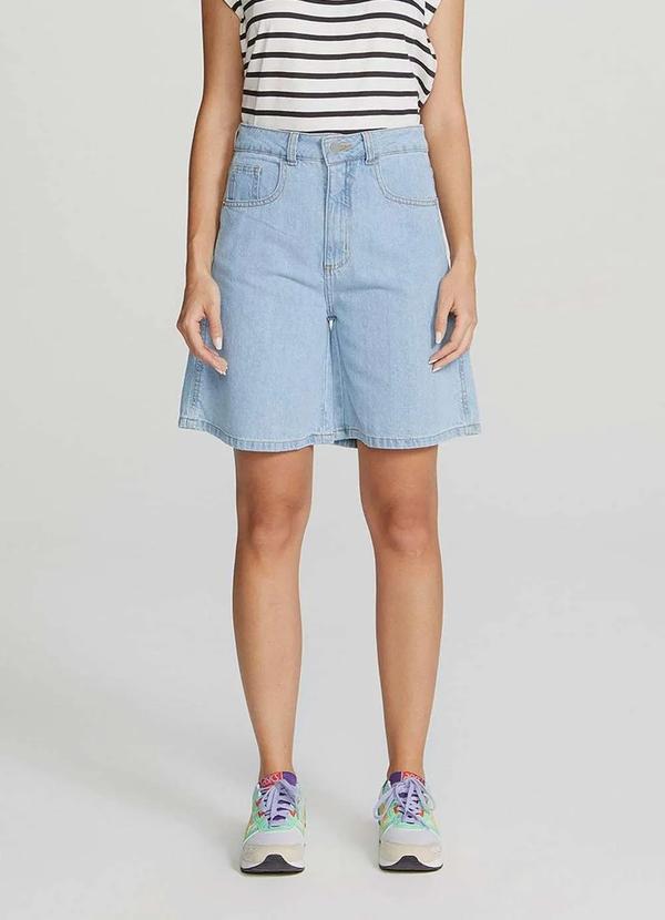 Hering - Bermuda Jeans Feminina Cintura Alta Evase Azul