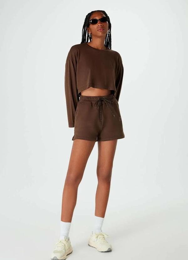 Hering - Shorts Feminino em Moletom Hering e Nv Marrom